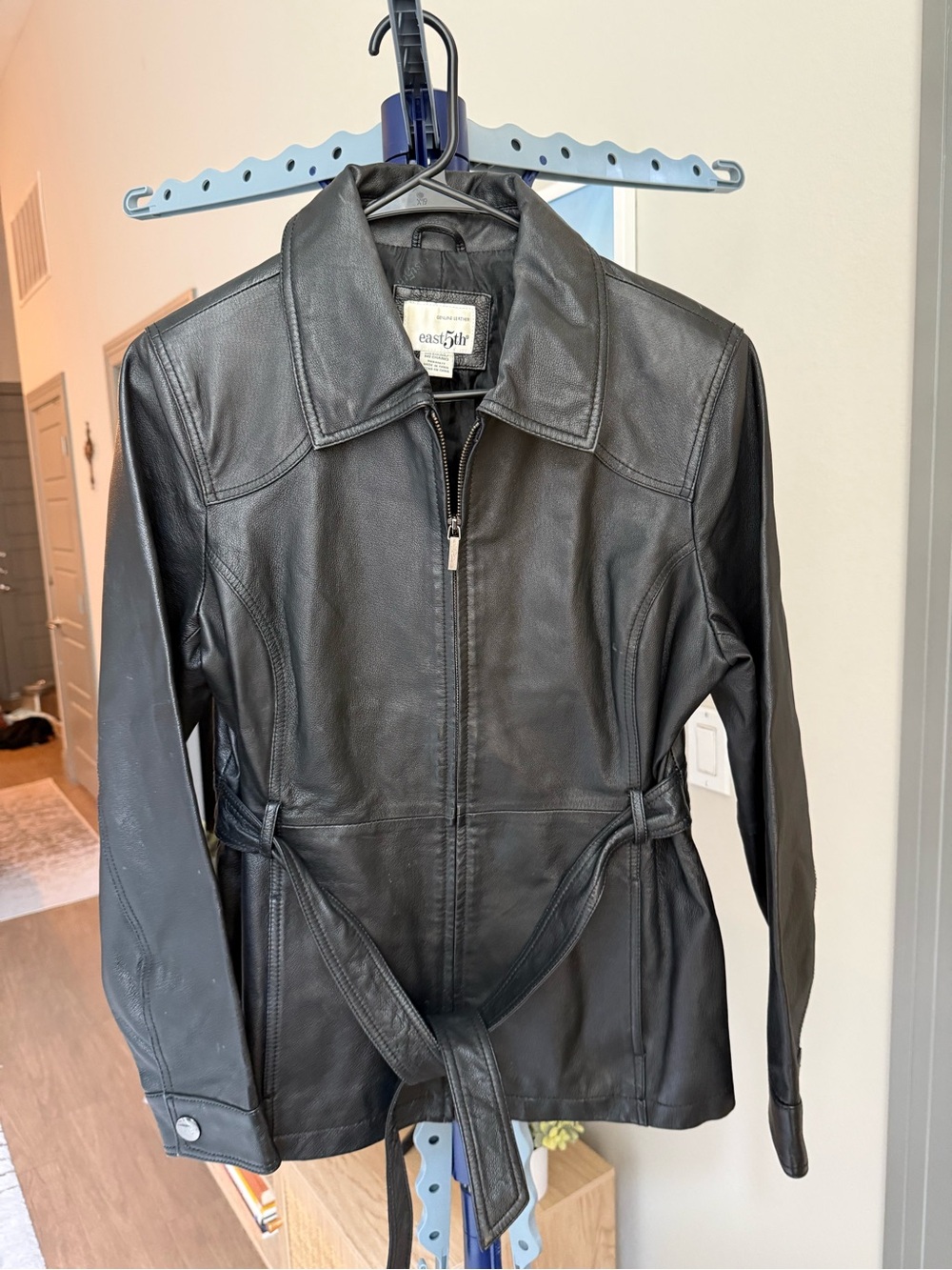 East 5th Black Leather Belted Zip-Front Jacket